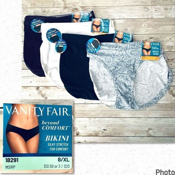 NWT 4 Pack Vanity Fair 7/L Beyond Comfort Silky Stretch Bikini Panty 18291 - Picture 1 of 12
